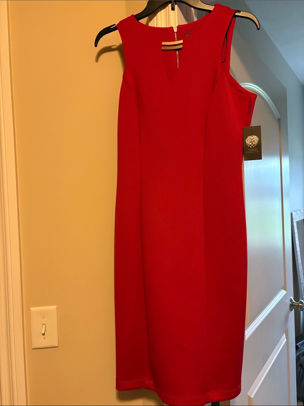 Vince Camuto Red Sleeveless Midi Sheath Dress
